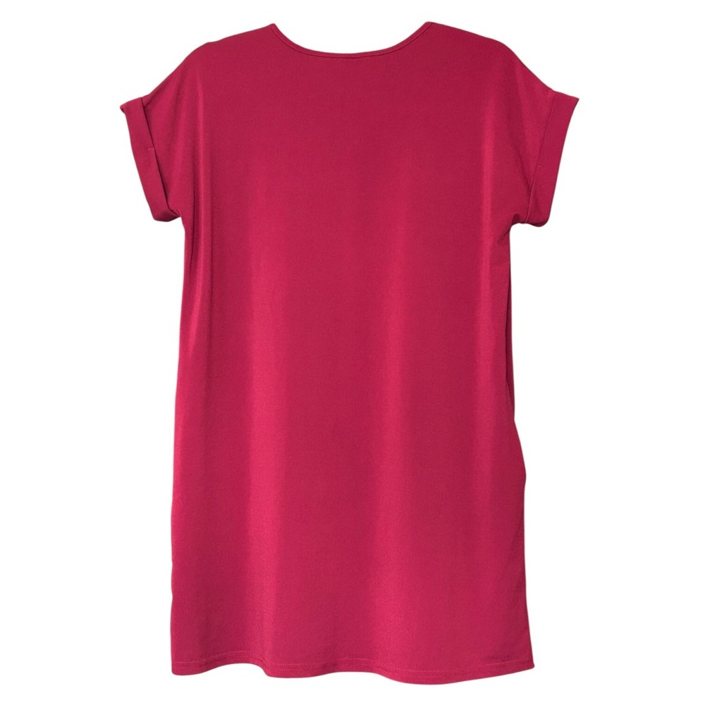 Lildy Top Womens Size S-M Burgundy Cuffed S/S Comfort Stretch Pocket Shirt Tunic - Picture 2 of 8